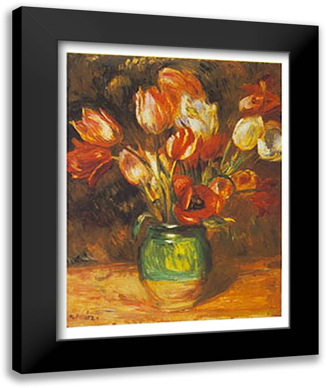 TULIPS IN A VASE 20x24 Black Modern Wood Framed Art Print Poster by Renoir, Pierre-Auguste
