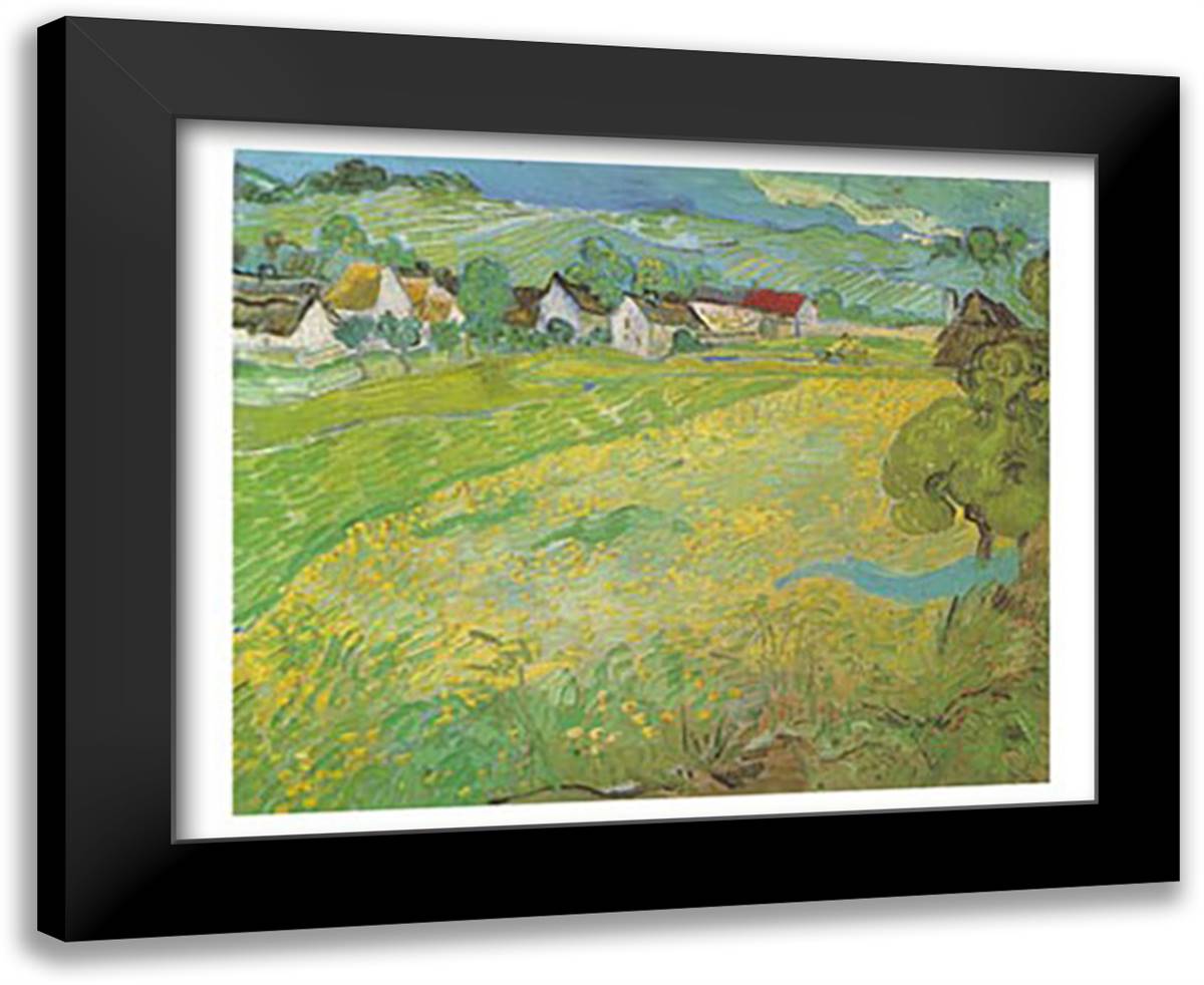 Sonnige Wiese Bel Auvers 24x20 Black Modern Wood Framed Art Print Poster by Van Gogh, Vincent