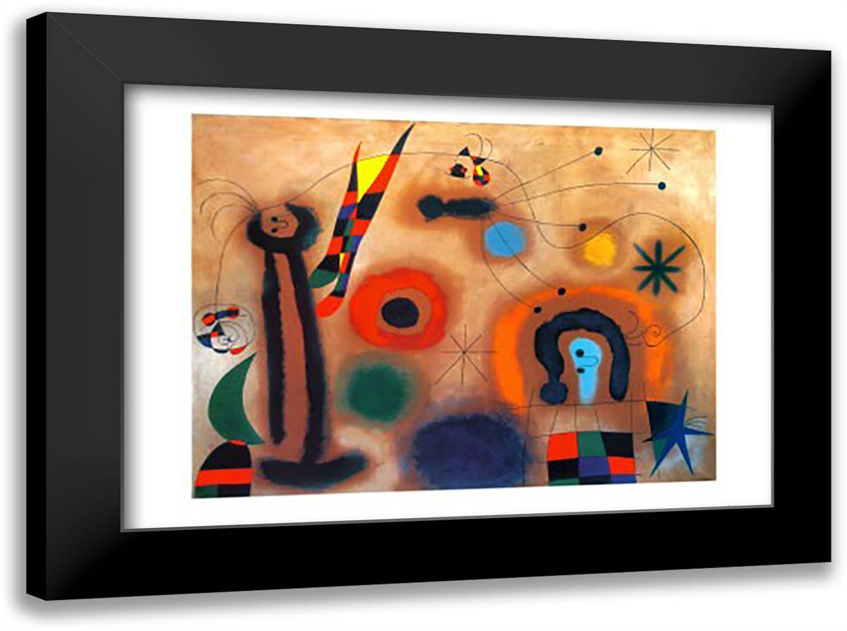 LIBELLE MIT ROTEN FLUGEIN 24x20 Black Modern Wood Framed Art Print Poster by Miro, Joan
