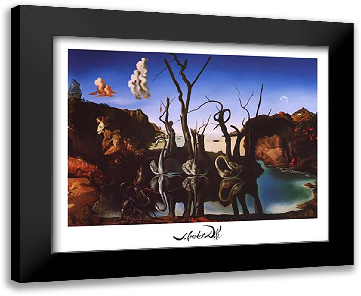 Swans Reflecting Elephants, c.1937 24x20 Black Modern Wood Framed Art Print Poster by Dali, Salvador