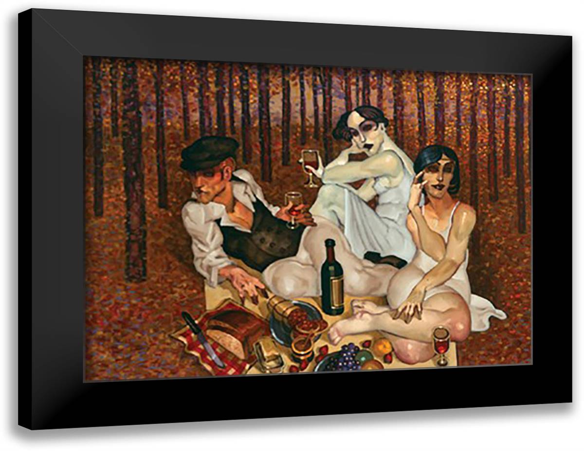 Picnic in the Forest of Gustave Klimt 24x20 Black Modern Wood Framed Art Print Poster by Machado, Juarez