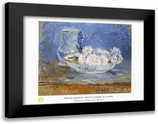 White Flowers 36x28 Black Modern Wood Framed Art Print Poster by Morisot, Berthe