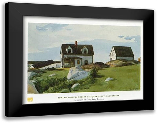 Houses of Squam Light 36x28 Black Modern Wood Framed Art Print Poster by Hopper, Edward