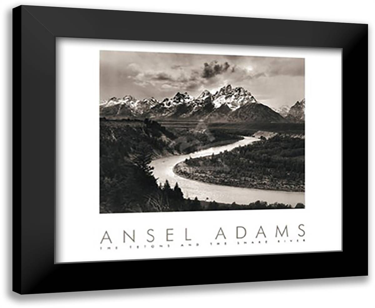 The Tetons and the Snake River (embossed) 34x28 Black Modern Wood Framed Art Print Poster by Adams, Ansel