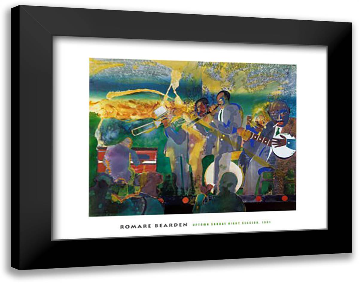 Uptown Sunday Night Session 36x28 Black Modern Wood Framed Art Print Poster by Bearden, Romare