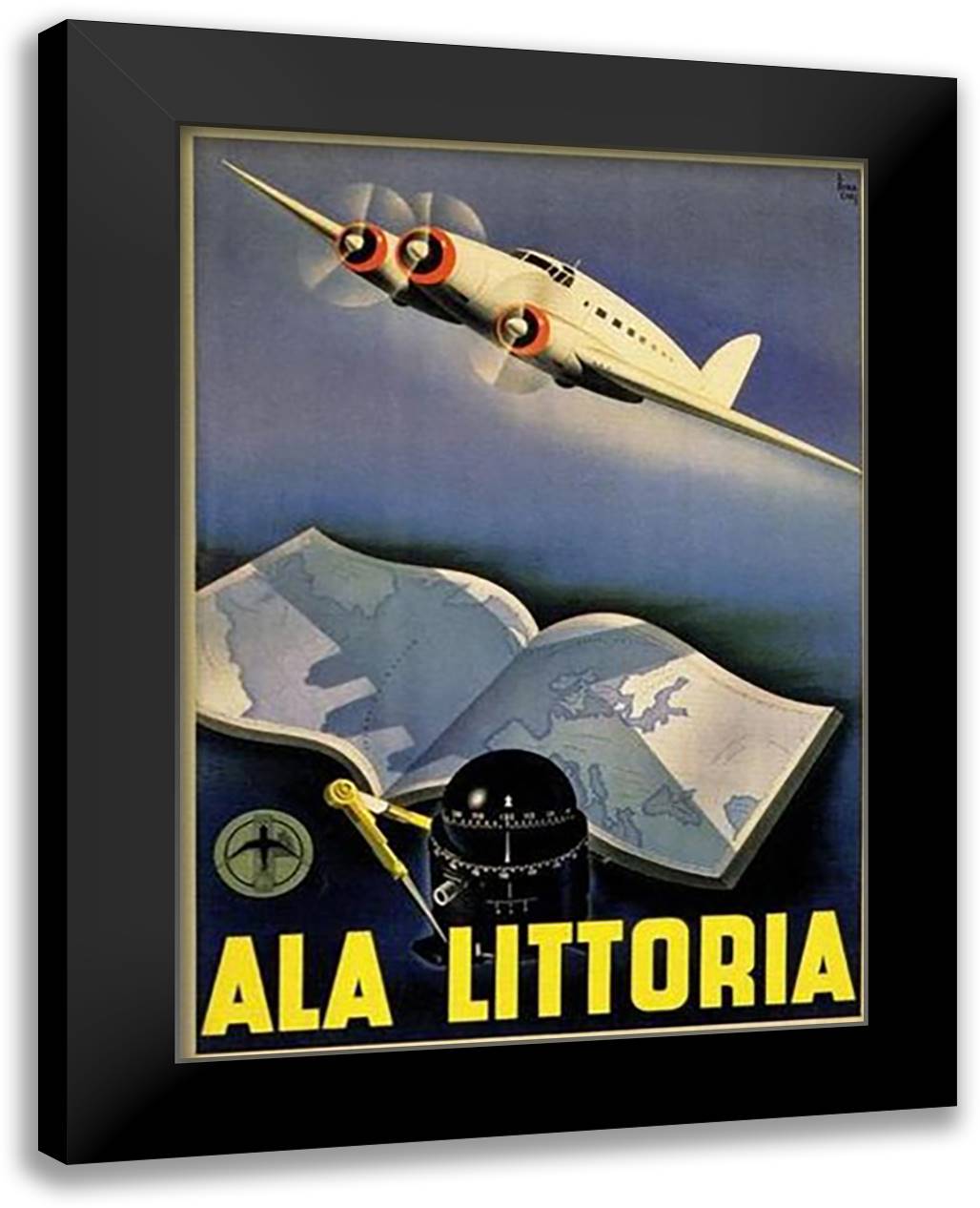 Ala Littoria, 1939 28x38 Black Modern Wood Framed Art Print Poster by Bonacini