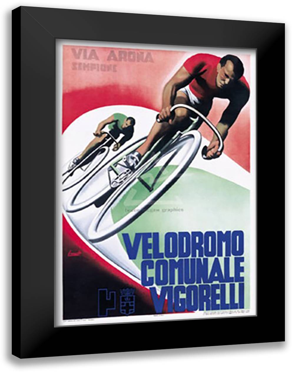 Velodromo Comunale Vigorelli, 1935 24x34 Black Modern Wood Framed Art Print Poster by Boccasile
