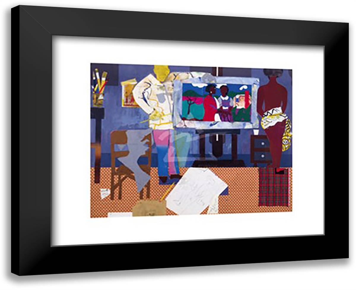 Profile/Part II, The Thirties: Artist with Painting and Model, 1981 18x15 Black Modern Wood Framed Art Print Poster by Bearden, Romare
