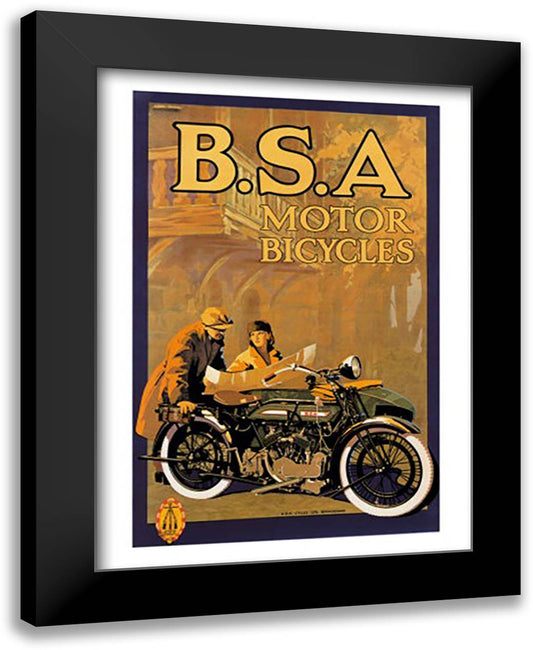 B S A Motor Bicycles 24x32 Black Modern Wood Framed Art Print Poster