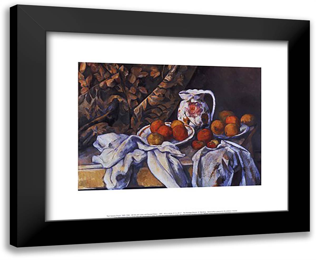 Still Life with Curtain and Pitcher 18x15 Black Modern Wood Framed Art Print Poster by Cezanne, Paul