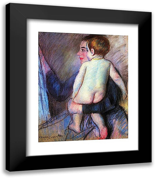 At the Window 15x18 Black Modern Wood Framed Art Print Poster by Cassatt, Mary