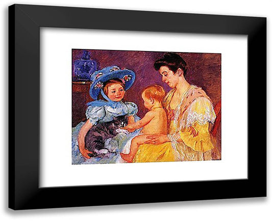 Children Playing with a Cat 18x15 Black Modern Wood Framed Art Print Poster by Cassatt, Mary