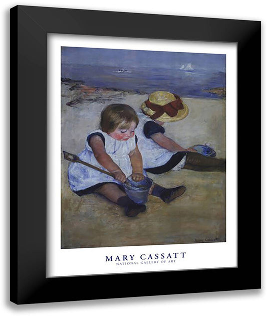 Children Playing on the Beach 28x36 Black Modern Wood Framed Art Print Poster by Cassatt, Mary