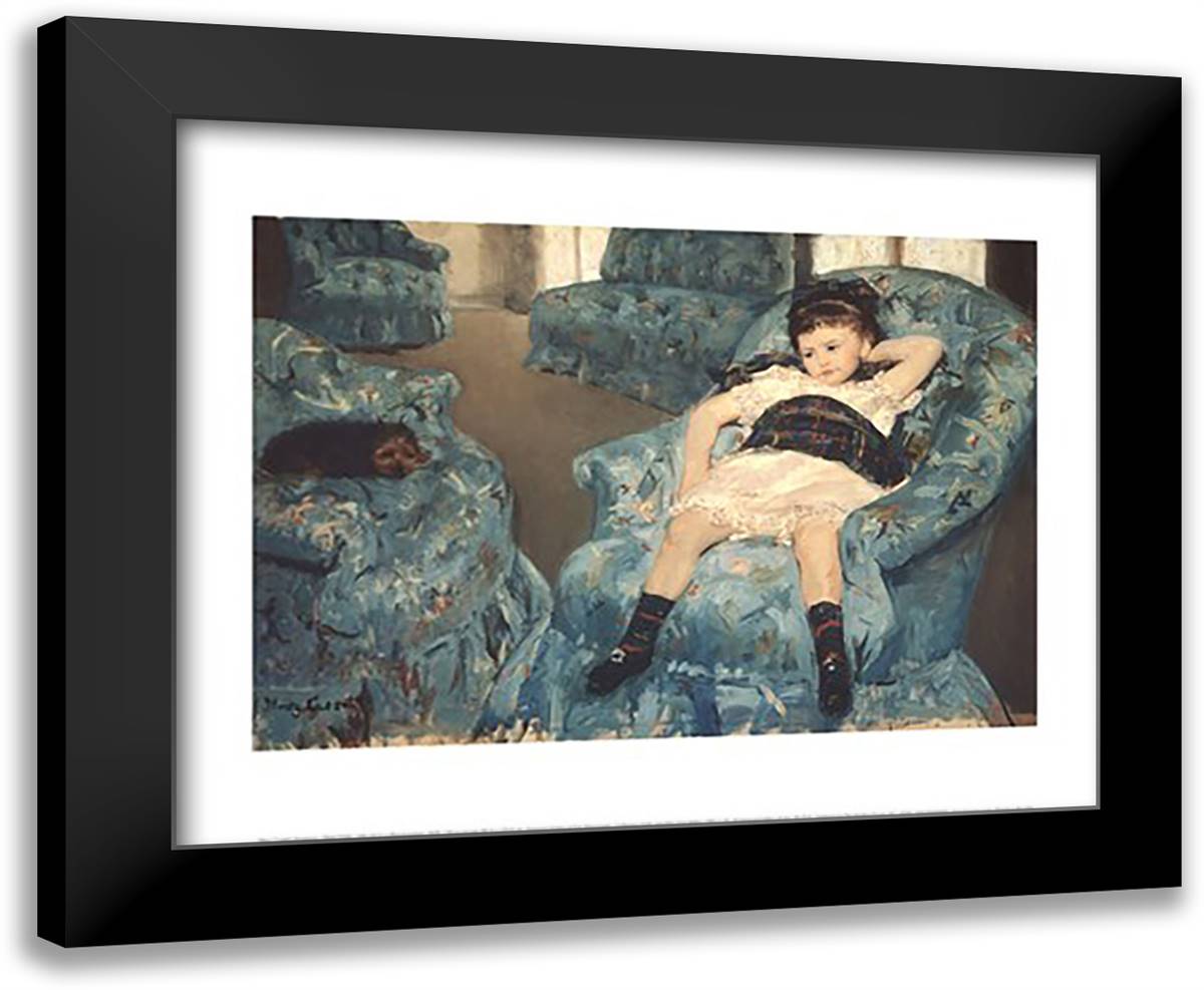 Little Girl in a Blue Armchair, 1878 18x15 Black Modern Wood Framed Art Print Poster by Cassatt, Mary