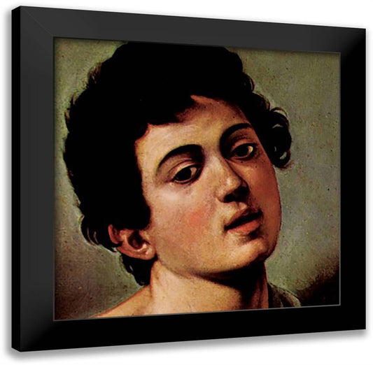 Boy with a Basket of Fruit (detail) 16x16 Black Modern Wood Framed Art Print Poster by Caravaggio