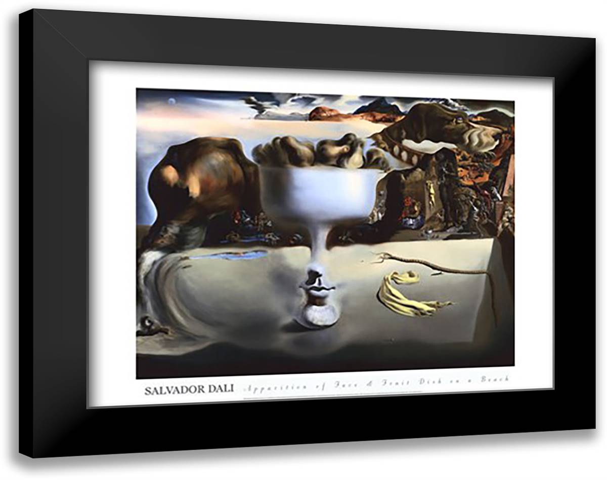 Apparition of Face and Fruit Dish on a Beach, c.1938 36x28 Black Modern Wood Framed Art Print Poster by Dali, Salvador