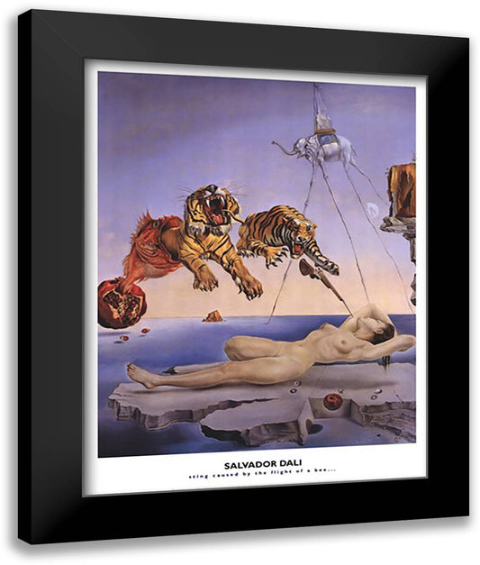 Sting Caused by the Flight of a Bee Around a Pomegranate, A Second Before Awakening, c.1944 28x36 Black Modern Wood Framed Art Print Poster by Dali, Salvador