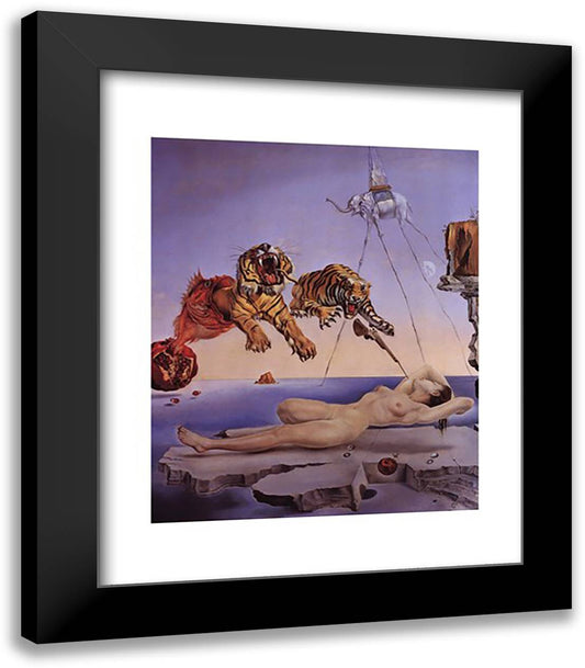 String Caused by the Flight of a Bee Around a Pomegranate, A Second Before Awakening, c.1944 15x18 Black Modern Wood Framed Art Print Poster by Dali, Salvador