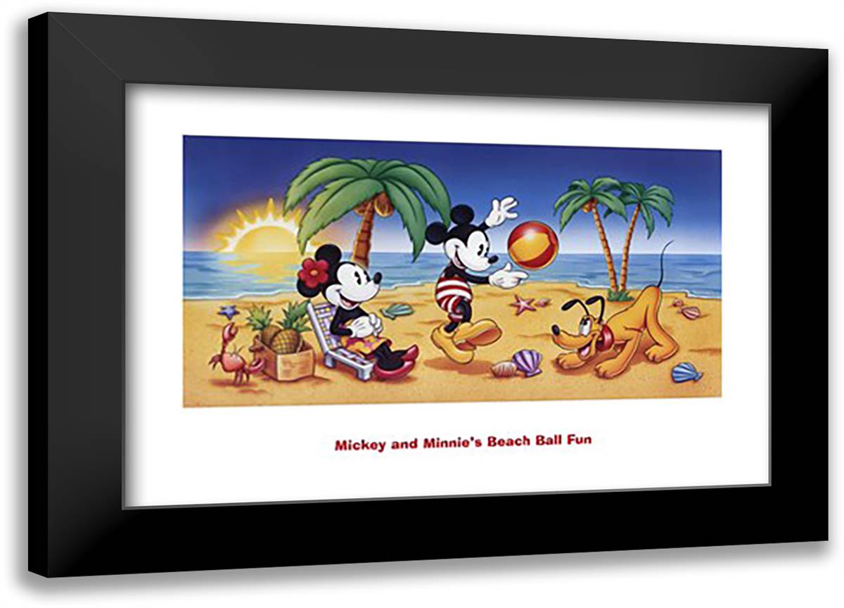Mickey and Minnie's Beach Ball Fun 28x20 Black Modern Wood Framed Art Print Poster by Disney