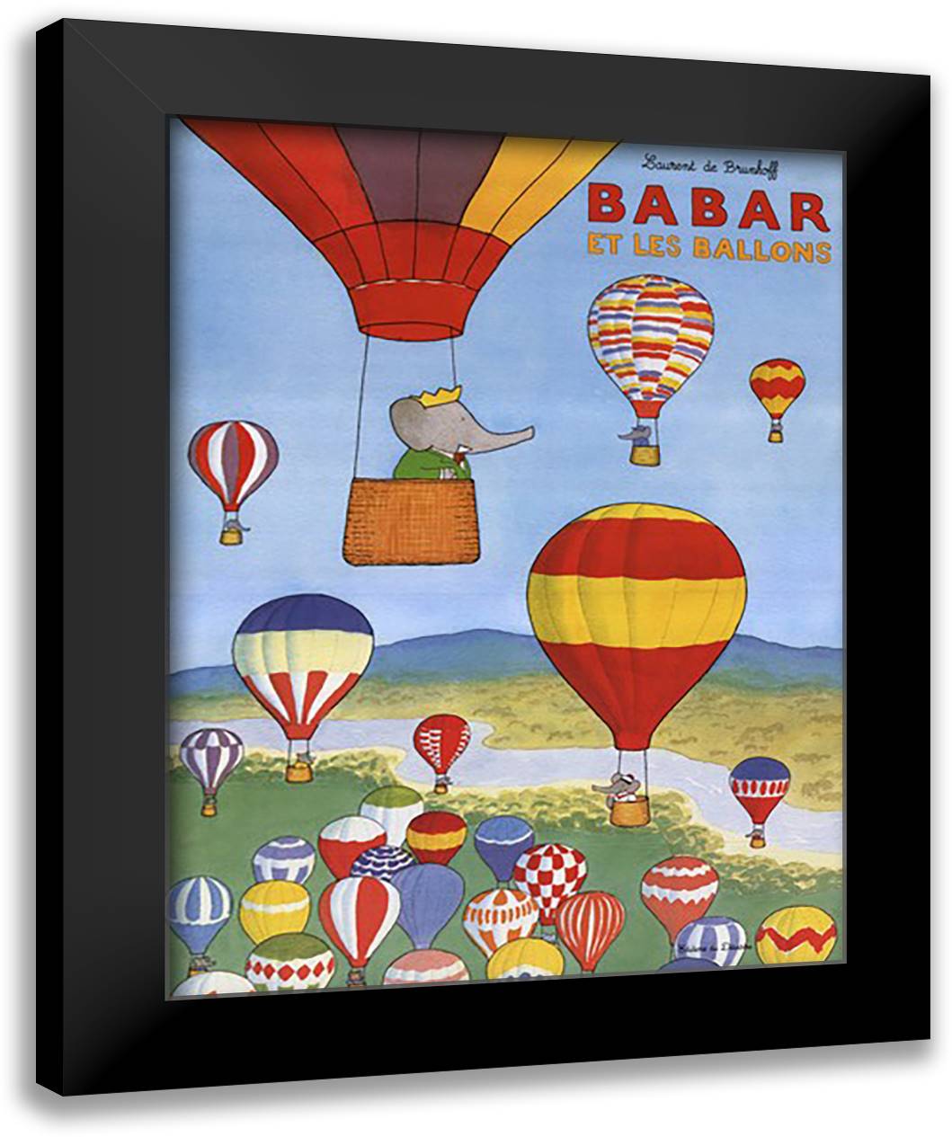 Babar et les Ballons 28x36 Black Modern Wood Framed Art Print Poster by Brunhoff, Laurent De