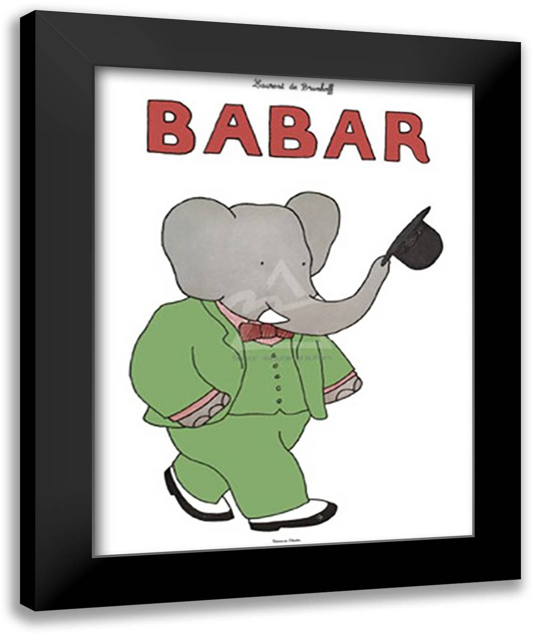 Babar with Hat 28x36 Black Modern Wood Framed Art Print Poster by Brunhoff, Laurent De