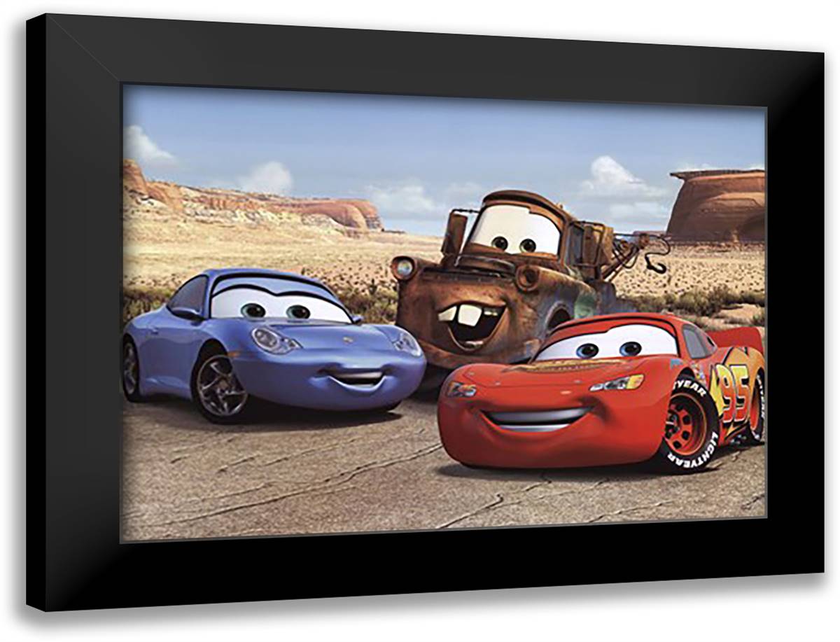 The Cast of Cars 32x24 Black Modern Wood Framed Art Print Poster by Disney