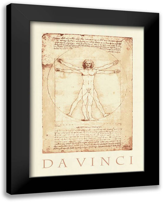 The Vitruvian Man (serigraph) 28x40 Black Modern Wood Framed Art Print Poster by da Vinci, Leonardo