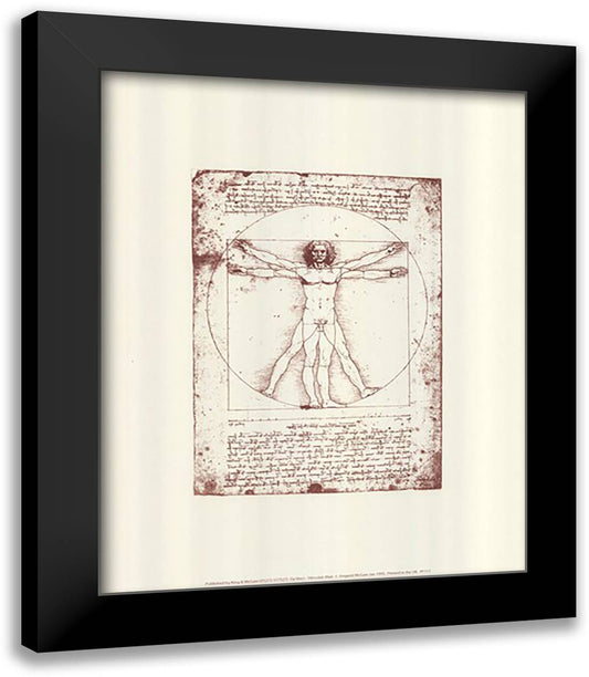 The Vitruvian Man (serigraph and embossed) 15x18 Black Modern Wood Framed Art Print Poster by da Vinci, Leonardo