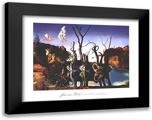 Swans Reflecting Elephants, c.1937 36x28 Black Modern Wood Framed Art Print Poster by Dali, Salvador