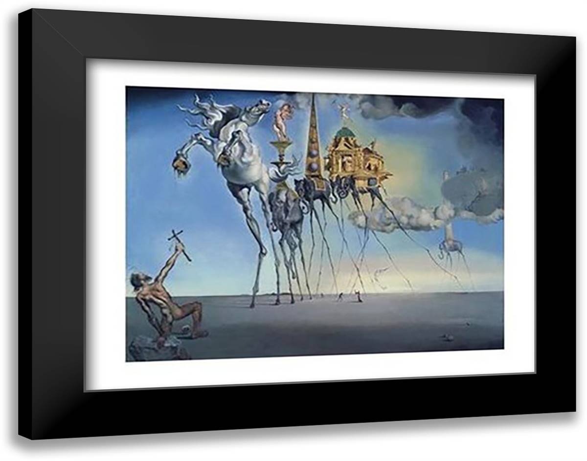 The Temptation of St. Anthony 36x28 Black Modern Wood Framed Art Print Poster by Dali, Salvador