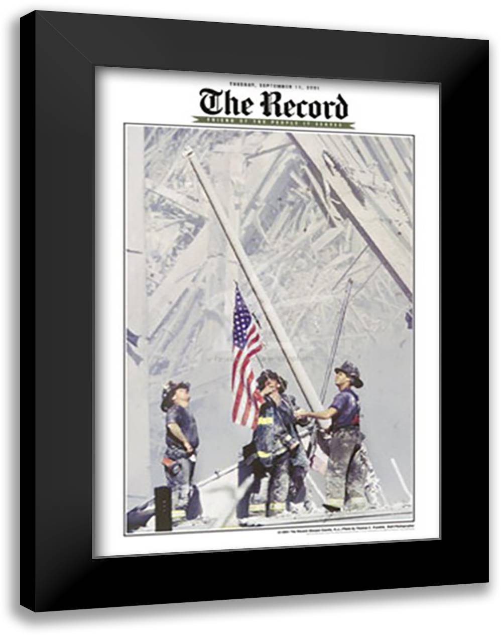 Flag Raising at Ground Zero 22x28 Black Modern Wood Framed Art Print Poster by Franklin, Thomas