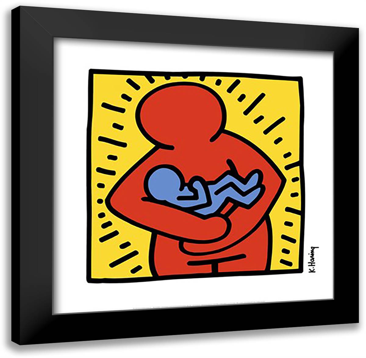 Untitled (Mother and Child Center), 1986 (holding baby) 24x24 Black Modern Wood Framed Art Print Poster by Haring, Keith