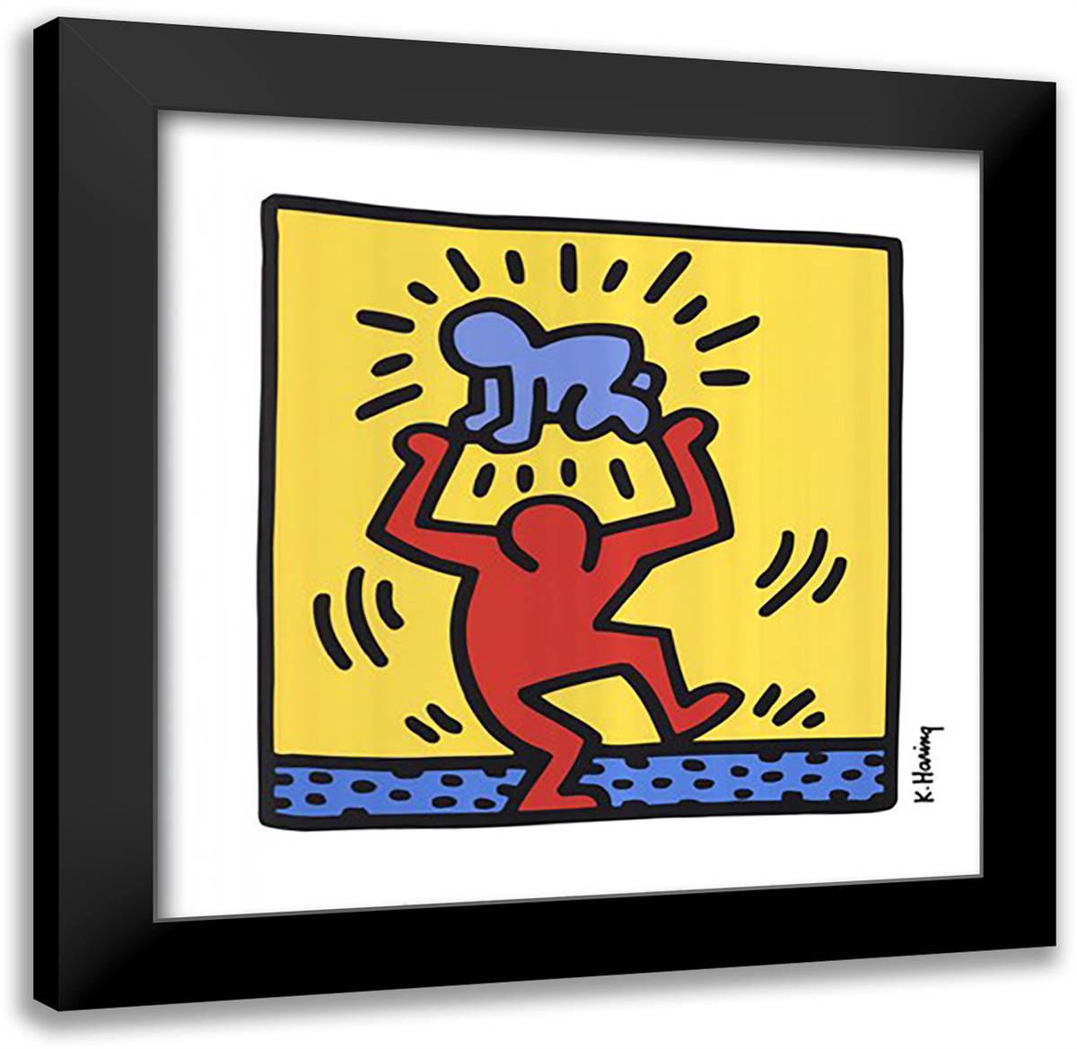 Untitled, 1987 (baby over head) 24x24 Black Modern Wood Framed Art Print Poster by Haring, Keith