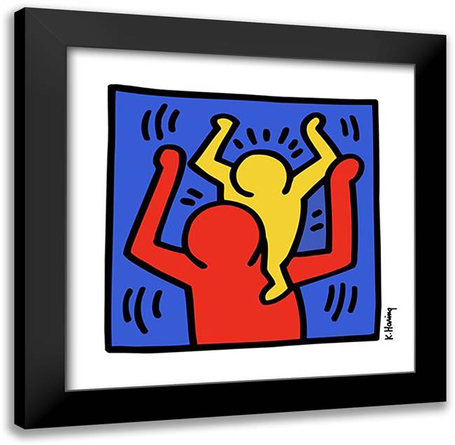 Untitled, 1987 (baby on shoulders) 24x24 Black Modern Wood Framed Art Print Poster by Haring, Keith