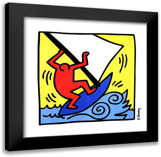 Untitled, 1987 (blue boat) 24x24 Black Modern Wood Framed Art Print Poster by Haring, Keith
