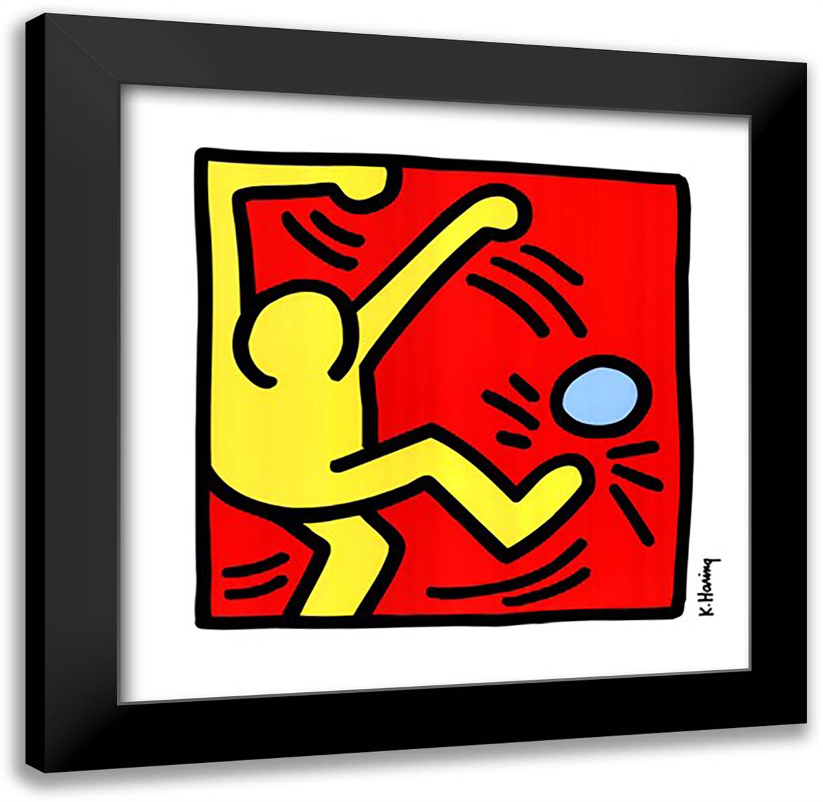Untitled (Pele Poster), 1988 (one yellow kicker) 24x24 Black Modern Wood Framed Art Print Poster by Haring, Keith