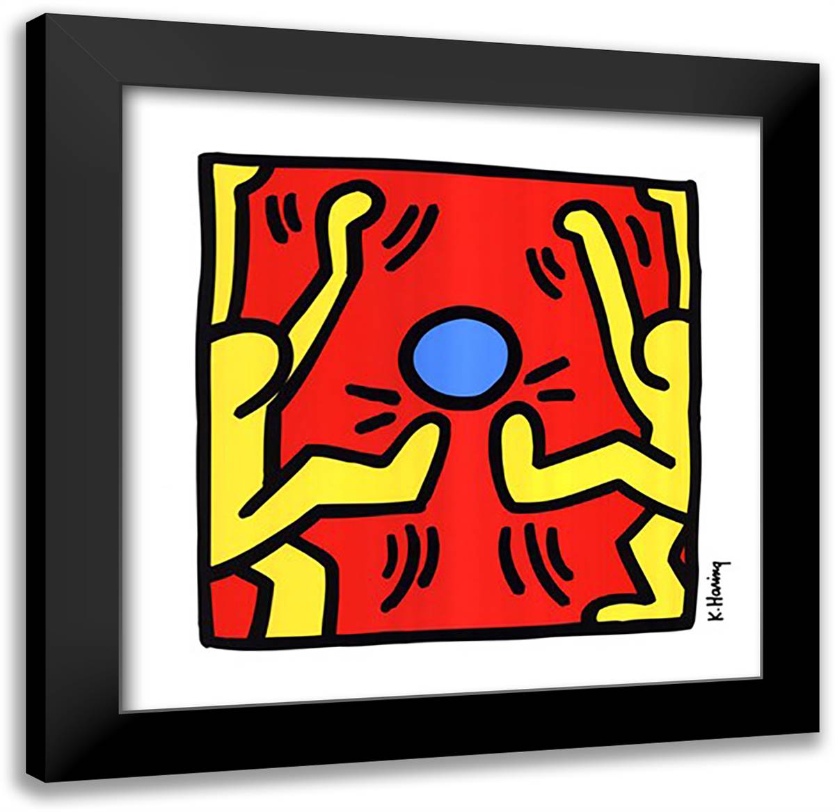 Untitled, 1988 (two yellow kickers) 24x24 Black Modern Wood Framed Art Print Poster by Haring, Keith