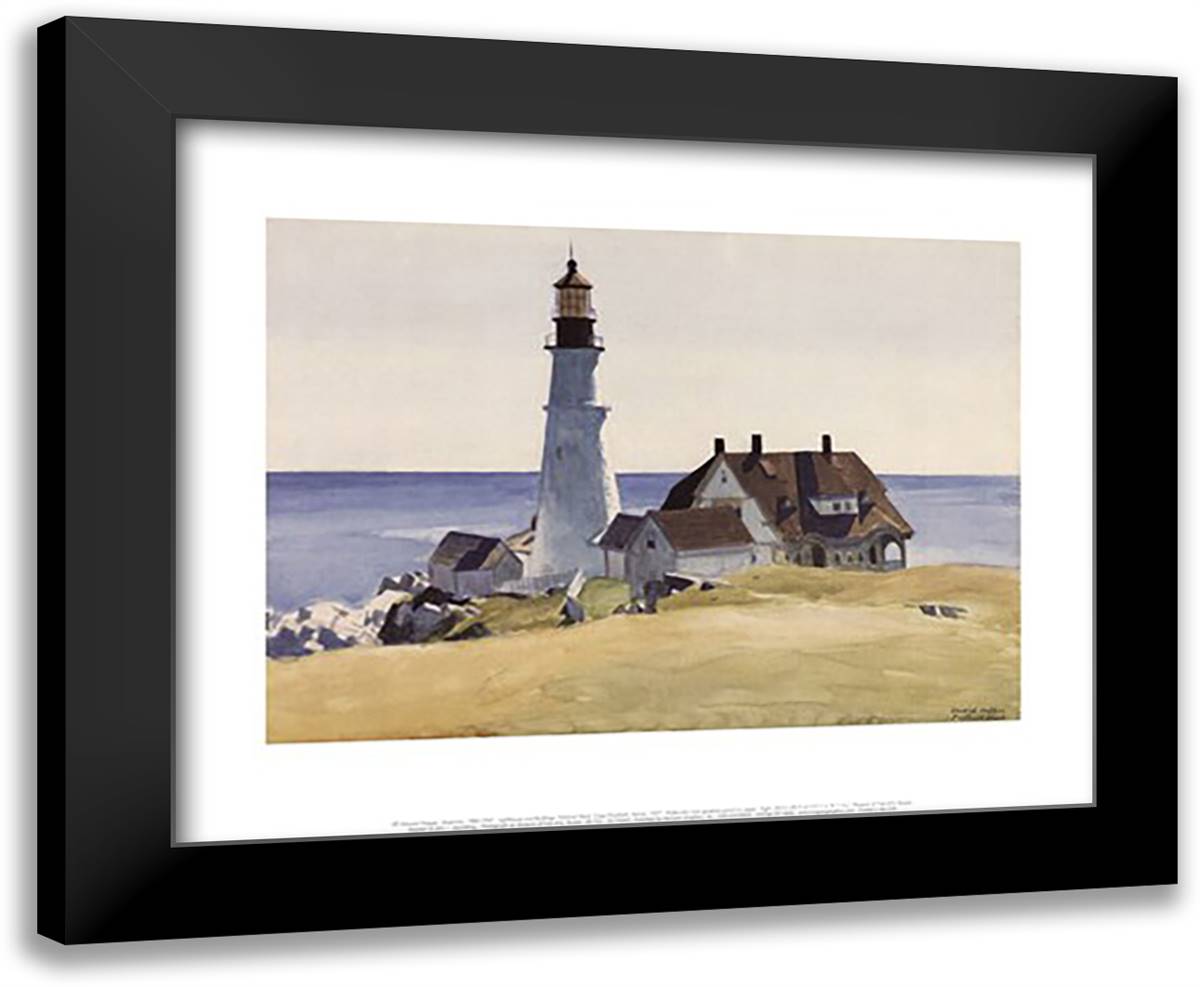 Lighthouse and Buildings, Portland Head, Cape Elizabeth, Maine, 1927 18x15 Black Modern Wood Framed Art Print Poster by Hopper, Edward