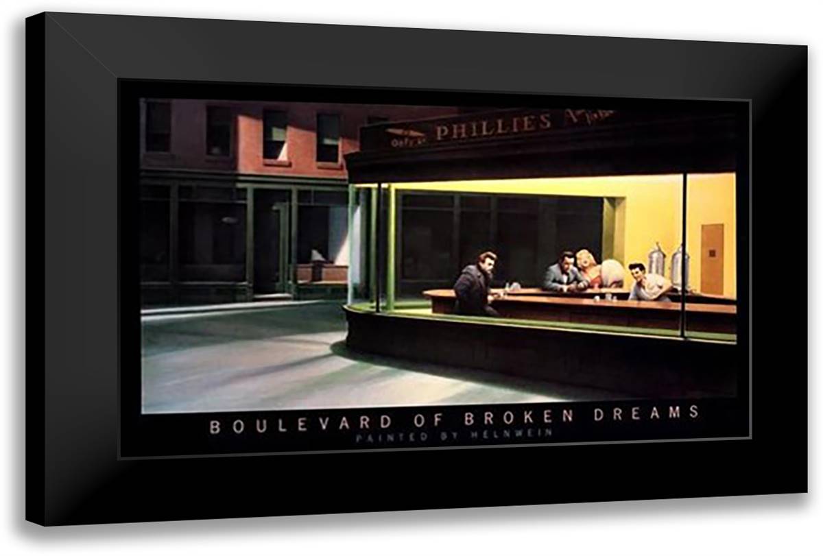 Nighthawks 40x26 Black Modern Wood Framed Art Print Poster by Helnwein, Gottlieb