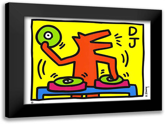 DJ 38x28 Black Modern Wood Framed Art Print Poster by Haring, Keith