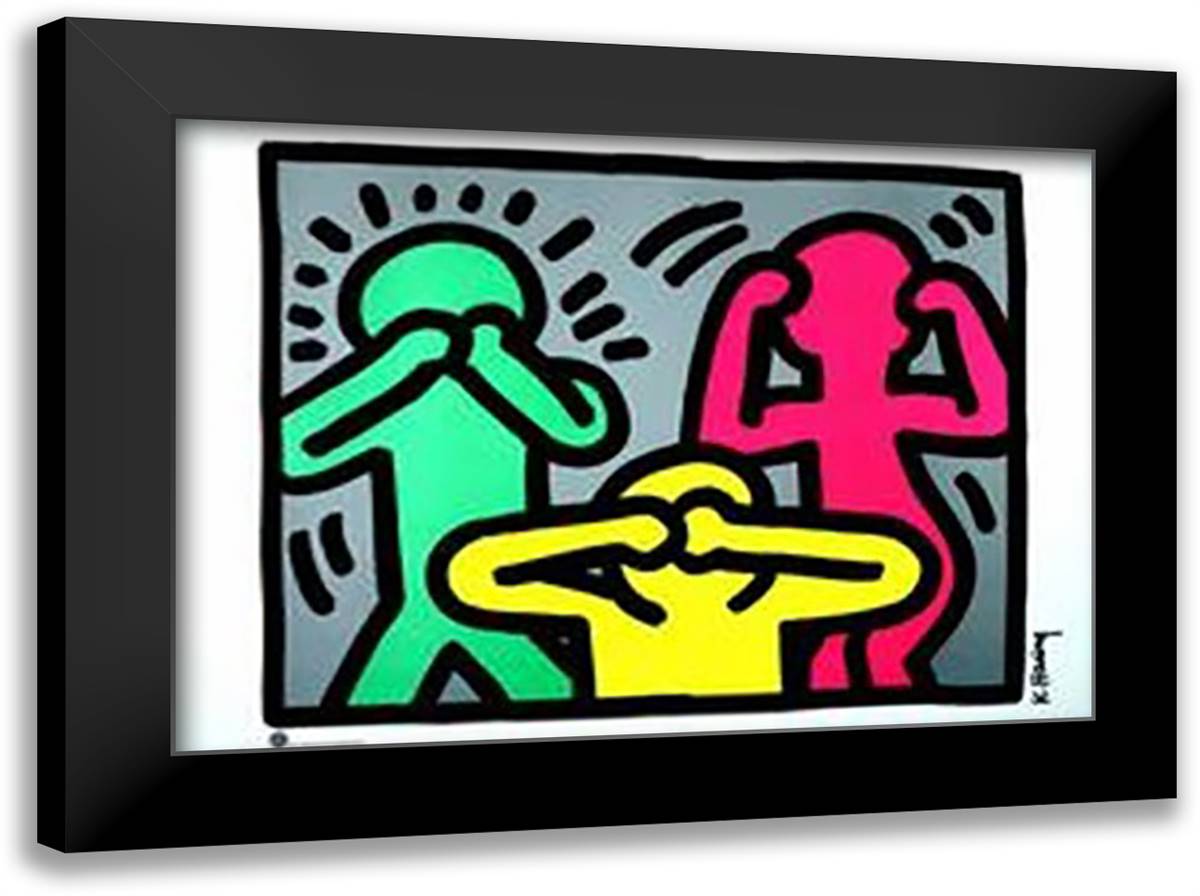 See No Evil 38x28 Black Modern Wood Framed Art Print Poster by Haring, Keith