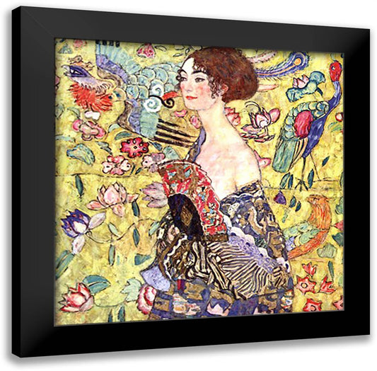 Lady with Fan 16x16 Black Modern Wood Framed Art Print Poster by Klimt, Gustav