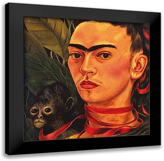 Self Portrait with a Monkey, 1940 (detail) 16x16 Black Modern Wood Framed Art Print Poster by Kahlo, Frida