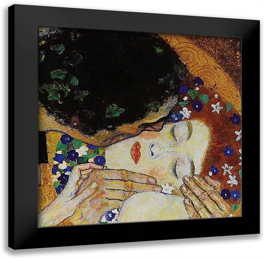 The Kiss (head detail) 16x16 Black Modern Wood Framed Art Print Poster by Klimt, Gustav