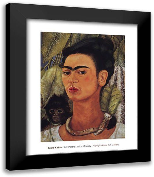 Self-Portrait with Monkey, 1938 20x24 Black Modern Wood Framed Art Print Poster by Kahlo, Frida