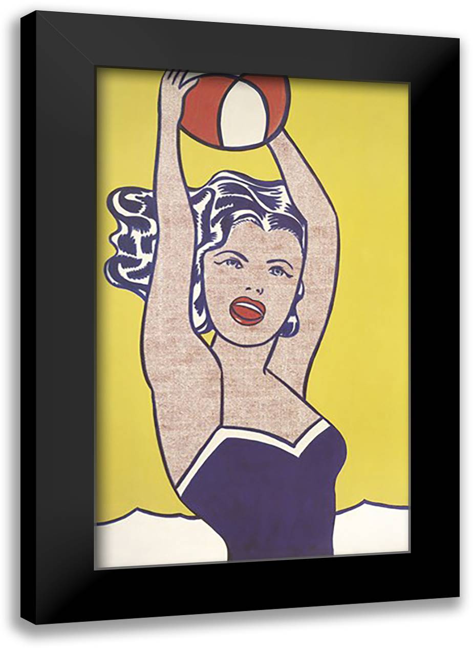 Girl with Ball 24x40 Black Modern Wood Framed Art Print Poster by Lichtenstein, Roy
