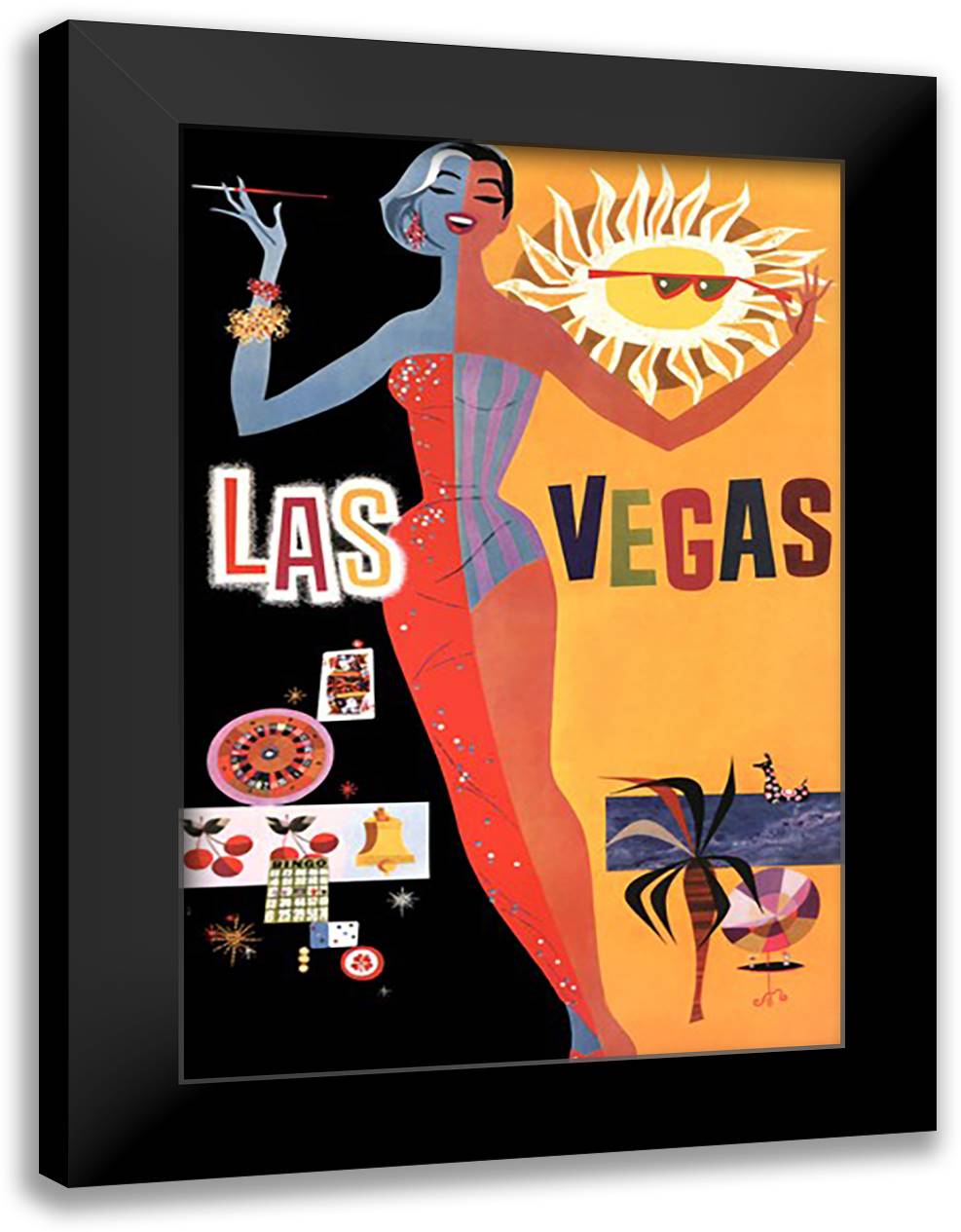 Las Vegas 28x40 Black Modern Wood Framed Art Print Poster