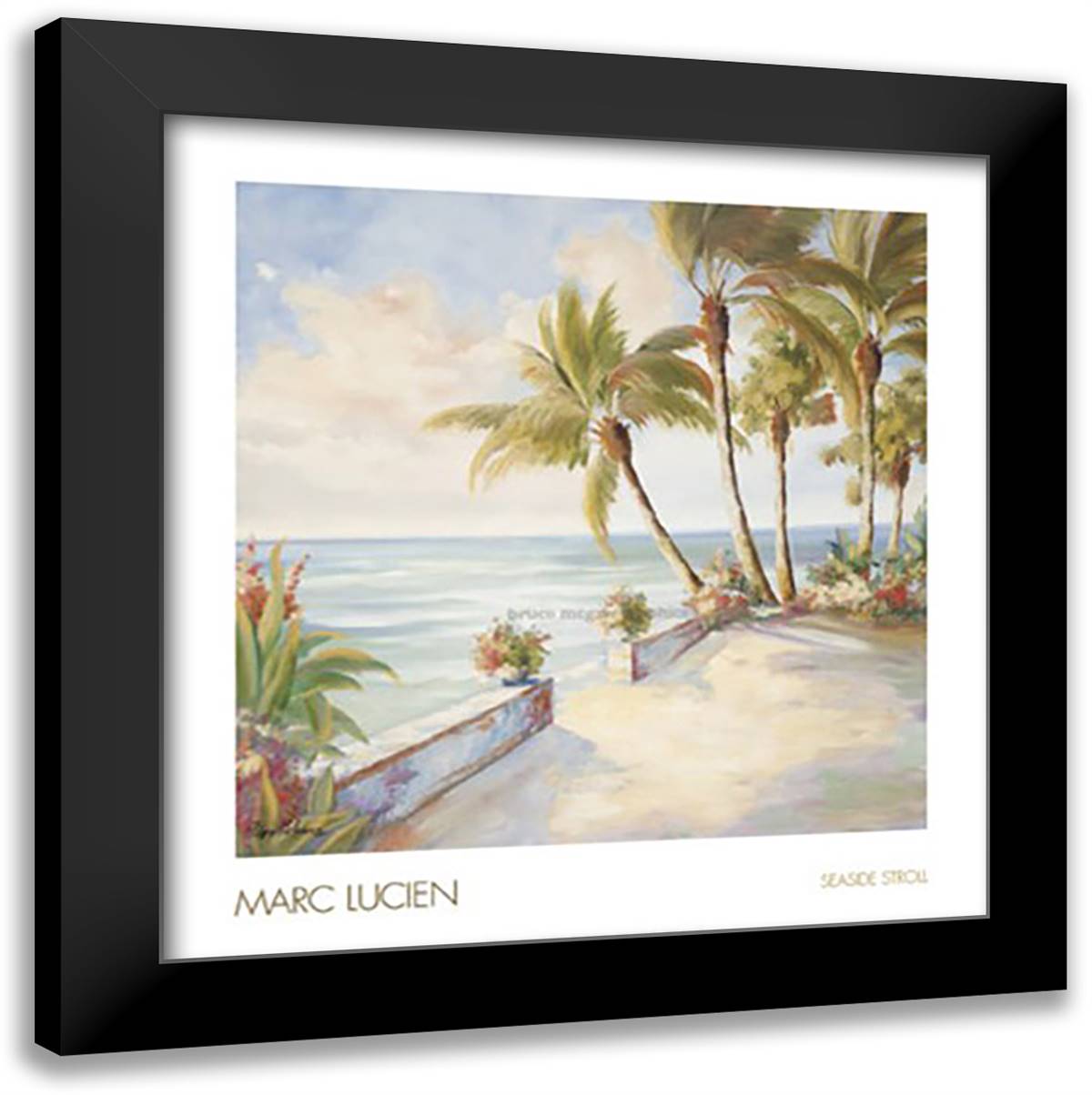 Seaside Stroll 28x29 Black Modern Wood Framed Art Print Poster by Lucien, Marc