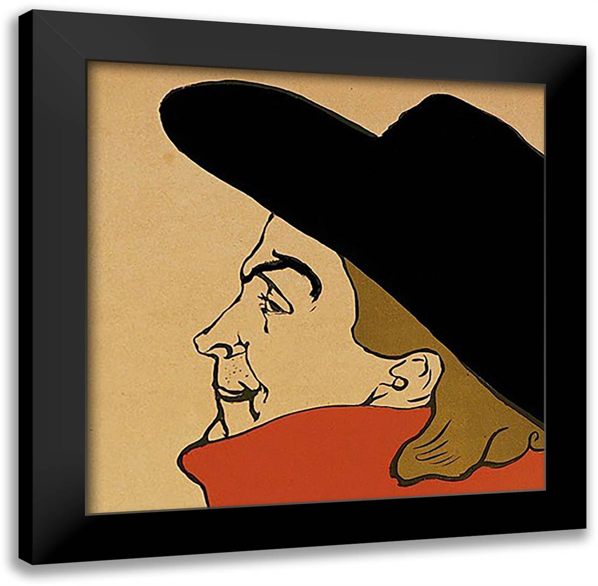 Aristide Bruant (detail) 16x16 Black Modern Wood Framed Art Print Poster by Toulouse-Lautrec, Henri de