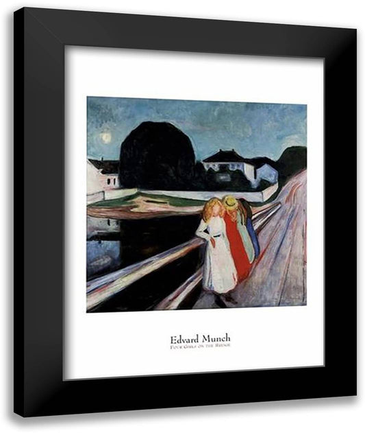 Four Girls on a Bridge 28x36 Black Modern Wood Framed Art Print Poster by Munch, Edvard